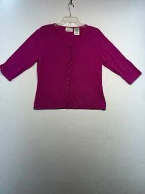 Kathy Lee Women L Purple V-Neck Button up 3/4 Sleeve Cardigan preppy 90’s office